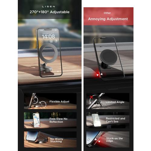 LISEN Primes for Day Delas Ultra Magnetic Car Phone Holder, for MagSafe Mount, Car Accessories for iPhone, Mount Magnet Phone Holder, for iPhone 16 Pro Max 15 14 13 12 Series and MagSafe Case, Black