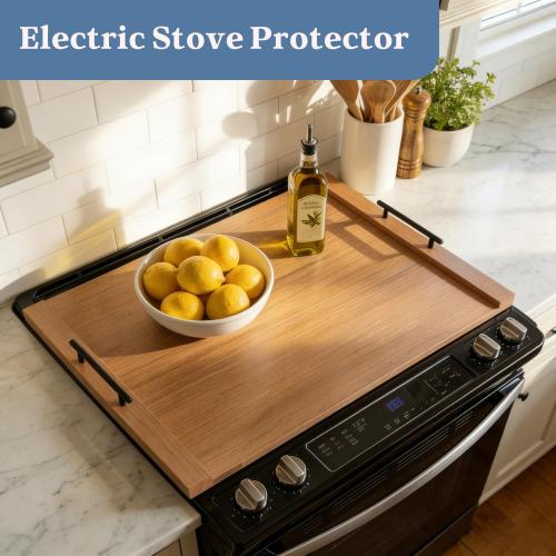 (missing 1 screw of 4 for the handle) Walnut Finish Stove Top Cover for Gas & Electric Range | 30x22 Rustic Noodle Board with Handles | RV Kitchen Workspace Saver