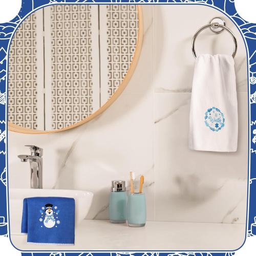 Geyoga 6 Pcs Winter Hand Towels Snowman Embroidered Blue Rustic Bathroom Towels for Winter Bathroom Kitchen Farmhouse Decor Gifts, 13.8 x 23.6 Inch