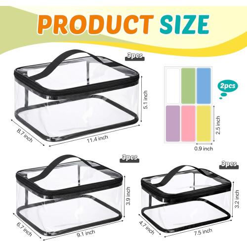 Talltalk 9 Pack 3 Sizes Toy Storage Bags with Labels, Clear PVC Reusable Board Game Storage Containers, Waterproof Toy Organizer Case with Zipper for Building Blocks, Puzzles, Stationery (Black)