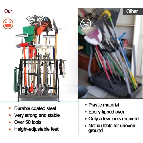 Garden Tool Organizer for Garage，Garden Tool Rack，Tool Organizers and Storage，for Long Handle Tools,Rake,Brooms, Hooks， Small Shovel,Shear，Black