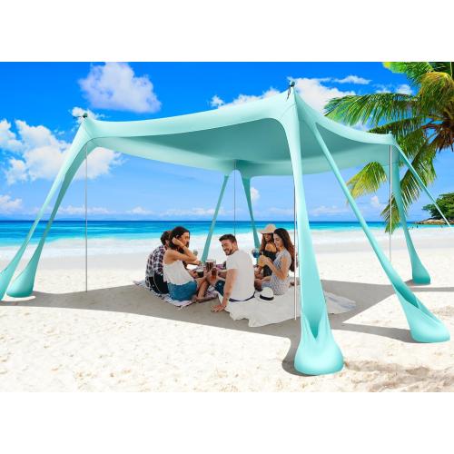 Beach Tent Canopy Pop Up Shade 10x10ft Sun Shelter Portable Family UPF50  with 8 Sandbags-2 Sand Shovel-4 Aluminum Poles-Ground Pegs-Carrying Bag for Outdoor Camping Fishing Backyard Picnic