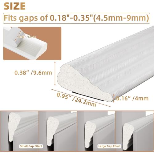 118” Wedge-Shape Foam Window Weather Stripping Door Seal Strip,Soundproofing Frame Winter Insulation Tape for Exterior Front Door,Noise Cancelling Window Inserts,Door Gap Filler Light Blocker,White