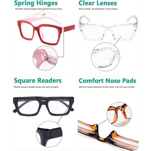 4 Pack Eyekepper 4 Pack Ladies Reading Glasses - Oversized Square Design Readers for Women