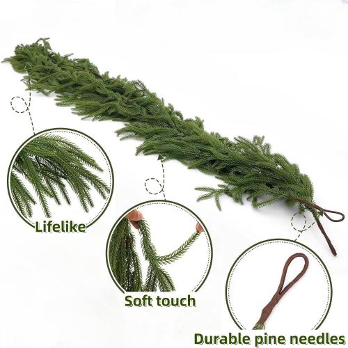 Artificial Real Touch Deluxe Norfolk Pine Garland Christmas Garland for Mantle Garland Greenery Christmas Garlands 106''(1pcs)