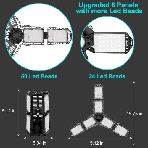LED Garage Light, 120W, 12000LM, 3 3 Adjustable Panels, Black, Ceiling