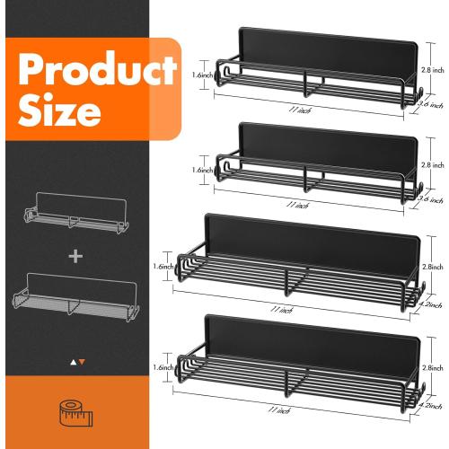 Magnetic Spice Rack for Refrigerator, 4 Pack Magnetic Fridge Shelf with Hooks, Spice Organizer Shelf for Kitchen Organization and Storage, Seasoning Organizer Gadgets for Metal Surface