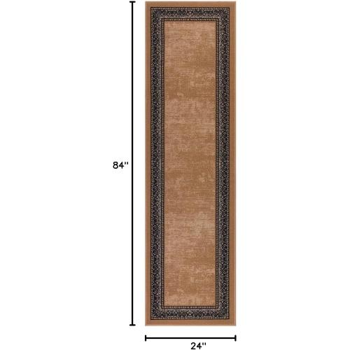 Antep Rugs Alfombras Bordered Modern 2x7 Non-Slip (Non-Skid) Low Pile Rubber Backing Indoor Area Runner Rug (Gold Brown, 2' x 7')