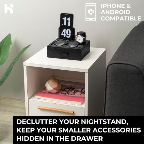 Color Black Holme & Hadfield Premium Wooden Phone Docking Station with Drawer – Nightstand Organizer for Charging Phone – Declutter Your Space with Felt-Lined Protection & Watch Pillar – Gift For Men