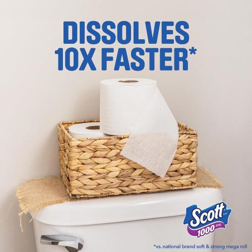 Scott 1000 Toilet Paper, 32 Rolls, Septic-Safe, 1-Ply Toilet Tissue