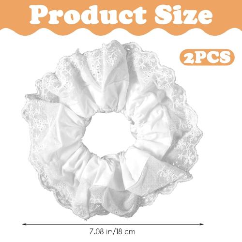 White Lace Scrunchies for Women Large Elastic Hair Ties Ropes Lace Double Layer Fancy Satin Hair Ties Ponytail Holder Hairs Accessories for All Hairs Types and Textures