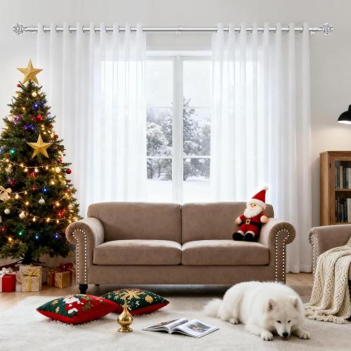 7/8 inch Curtain Rods for Windows 66 to 120 Inch, USFOOK Telescoping Splicing Drapery Rods, Decoration for Home with Silver Decorative Translucent Finials
