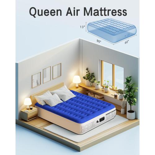 Xsleep Queen Air Mattress with Built in Pump Luxurious Comfort Raised Inflatable Mattress Queen Airbed Blow Up Mattress for Home and Guests Air Bed 2 Mins Fast Inflate/Deflate 660 lbs Max