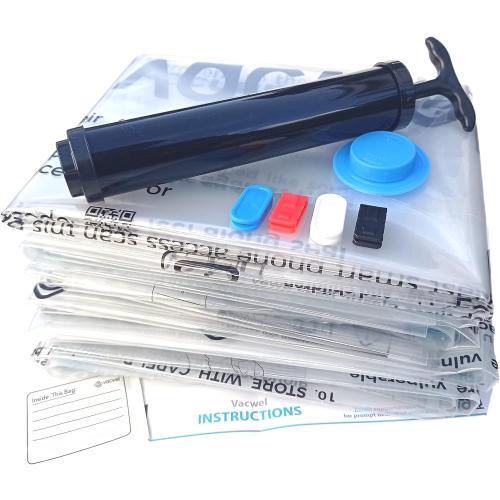 14-Pack Variety - Ziplock Vacuum Storage Bags for Clothes - Space Saver Bags for Packing Clothes - Vacuum Space Bags – 4xJumbo (43x30in)  4xLarge (32x21in)  6xMedium (28x20in)  Bonus Hand Pump