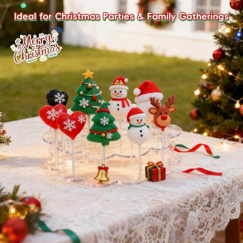 Flower Shape Acrylic Lollipop Stand 16 Holes, Cake Pop Holder Display Rack, Clear Candy Dessert Stand for Christmas Weddings, Birthday Parties, Baby Showers, Bakery Tabletop Showcase