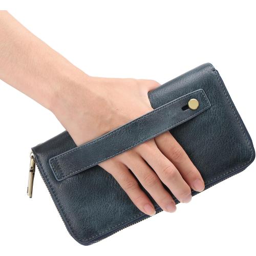 GAEKEAO Wallet for Women Clutch RFID Blocking Wristlet Leather Purse Large Capacity Credit Card Holder with Grip Hand Strap