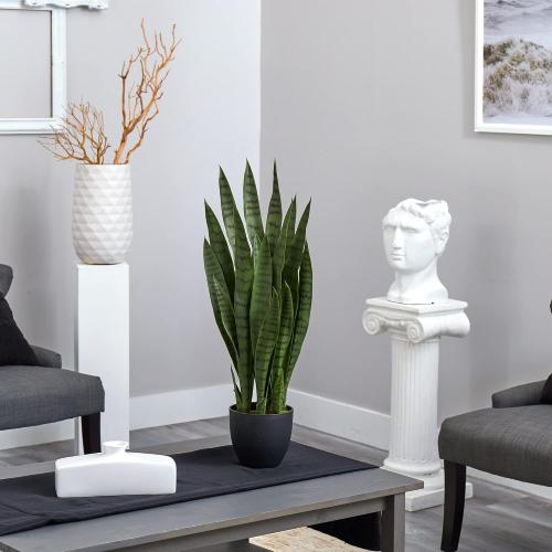 ‼️has mild stains ‼️Nearly Natural 35in Artificial Snake Plant, Sansevieria Faux Greenery with Black Planter for Indoor Home Office Decor, Low Maintenance