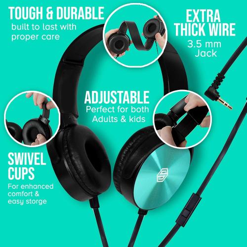5 Pack 5 Colors, Premium Classroom Headphone with Microphone (5 Pack) - Kids Wired Earphones with Mic for School Students K-12 & Teachers, Soft Swivel On Ear Pads- Perfect for E-Learning, Meetings, Calls -(Colorful)