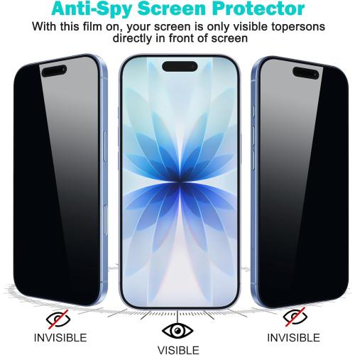 PEHAEL 3 3 Pack for iPhone 17 Privacy Screen Protector with Camera Lens Protector Full Coverage Anti-Spy Tempered Glass Film 9H Hardness Easy Installation Bubble Free [6.3 inch]