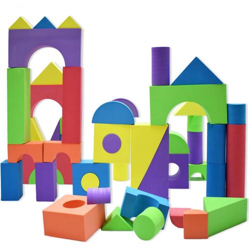 Giant Foam Building Blocks, Building Toy for Kids, Ideal Blocks Construction Toys for Toddlers, 50 Pieces Different Shapes and Sizes, Waterproof, Bright Colors, Safe, Non Toxic