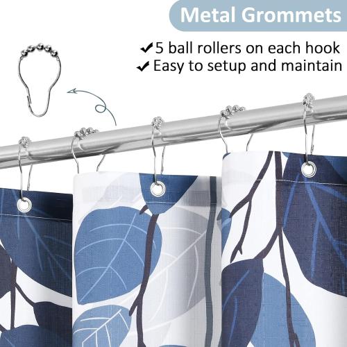 BOODII Blue Leaves Shower Curtains for Bathroom Spring Floral Plant Leaves Shower Curtain Narrow Vine Succulent Botanical Bath Curtain Linen Like Texture Ink Natural Bathroom Decor 54x72