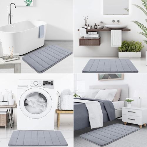 Buganda Memory Foam Bath Mat, 59 x 34, Ultra Soft and Non-Slip Bathroom Rugs, Water Absorbent and Machine Washable Bath Rug Runner for Bathroom, Shower, and Tub, Medium Grey