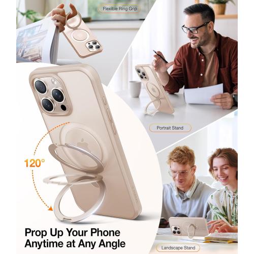 TORRAS Desert Titanium for iPhone 16 Pro Max Case, [Military Grade Drop Tested][Fit for MagSafe] [Built-in Stand] Translucent Slim Soft Edge Case for iPhone 16 Pro Max 6.9 2024, Rose Gold