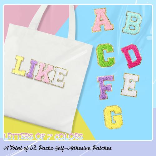 52 Pcs Self-Adhesive Chenille Letters Patches, A-Z Alphabet Applique Patches Stick on Letters Embroidered Letter Stickers for Clothing, Makeup Hats, Bags, Backpacks, laptops (Multicolor)