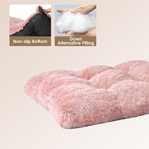 Size XL Color pink EHEYCIGA Fluffy Dog Crate Bed for Extra Large Dogs, Plush Faux Fur Crate Pad, Calming Anti Anxiety XL Dog Bed, Washable Soft Warm Crate Mat with Non-Slip Bottom, Pink