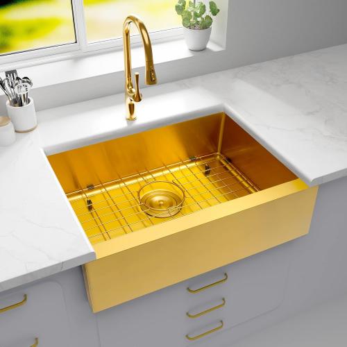 MILOSEN Undermount Gold Kitchen Sink, Stainless Steel Farmhouse Apronfront Kitchen Sink, 23×16 inch Kitchen RV Sink, Small Single bowl Apron Sink, 7 inch Depth Kitchen RV Sinks
