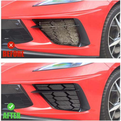 Upgraded Front Radiator Guards Grille for Corvette C8 Stingray Convertible/HTC 2020-2024, OEM Style Grille Vents Insert Mesh Set, Bumper Front Outer Grill Replacement with Instruction Manual