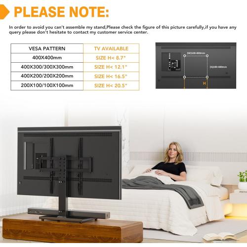 Universal TV Stand - Table Top TV Stand for 27-60 inch LCD LED TVs - 6 Level Height Adjustable TV Base Stand with Tempered Glass Base & Wire Management, VESA 400x400mm