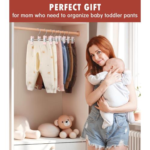 DOIOWN 10 Pack Baby Pants Hangers with Clips, Toddler Non-Slip Space Saving Hangers for Pants, Skirts, Clothes - Baby Essentials Closet Organizer
