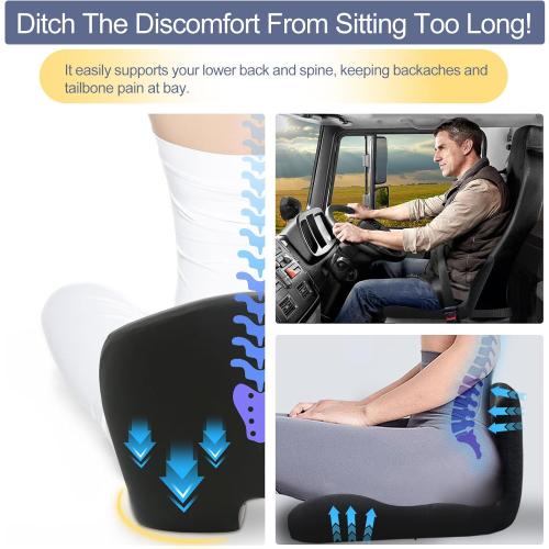 Seat Cushion for Truck Driver, Memory Foam Truck Seat Cushion with Adjustable Strap – Ergonomic Back Support & Sciatica Relief for Long Drives, Semi Truck Accessories, Dark Gray