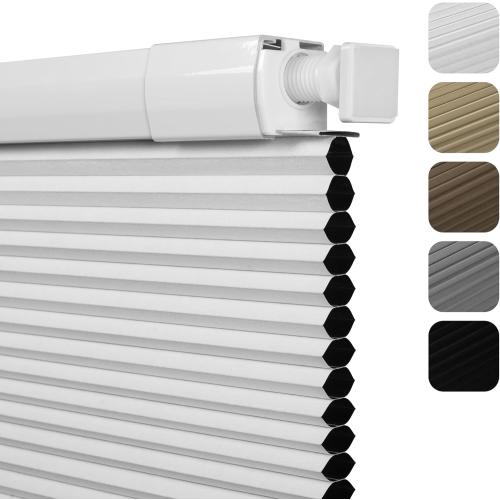 No Drill No Tools Blackout Cellular Shades Easy to Install for Indoor Windows Cordless Honeycomb Blinds Noise Reduction Thermal Insulated,White,34.5 W x 64 H