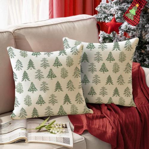 RABUSOFA Christmas Pillow Covers 18x18 Inch Set of 2 Christmas Tree Decorations White Decorative Throw Pillows Winter Holiday Christmas Decor Farmhouse for Home Couch