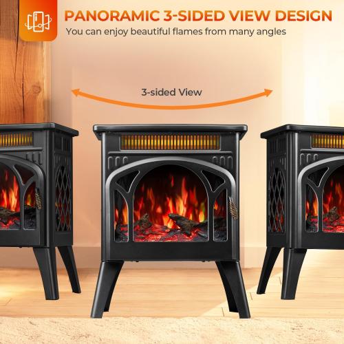 R.W.FLAME Electric Fireplace Heater 17 with Remote Control, Cathedral Stylish, Different Flame Effects and Log Set Colors, Adjustable Brightness and Heating Mode, Overheating Safe Design