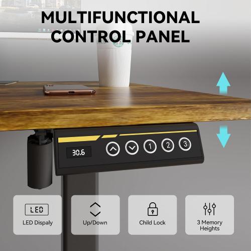 Electric Standing Desk,48x24 Inches Adjustable Height Stand up Desk, Sit Stand Home Office Desk with Splice Board, 3 Preset Heights,Equipped with Hooks,Ergonomic Computer Workstation，Brown