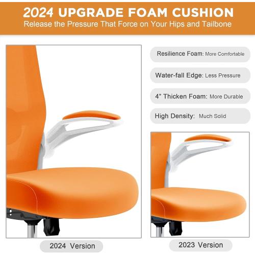 Mimoglad Office Chair, High Back Ergonomic Desk Chair with Adjustable Lumbar Support and Headrest, Swivel Task Chair with flip-up Armrests for Guitar Playing (Modern, Orange)
