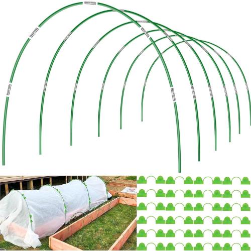 Size 8ft 36pcs Garden Hoops for Raised Beds Row Cover, 36pcs 8ft Greenhouse Garden Grow Tunnel Netting Hoops, Greenhouse Support Hoops Garden Bed Hoops, Flexible Fiberglass DIY Hoops for Outdoor Plant, 24pcs Clips