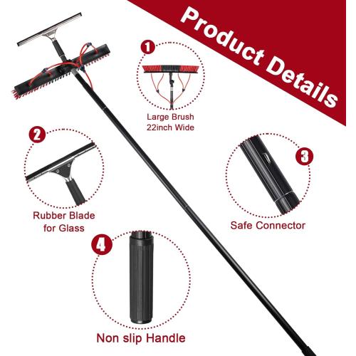16.5ft/5m Water Fed Pole Kit, Solar Panel Cleaning & Squeegee Kit, Aluminum Extendable Pole, 22in Wide Brush, Bendable Dusting Brush, Outdoor Window Washing Equipment Tool