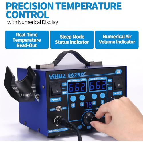 YIHUA 862BD  SMD ESD Safe 2 in 1 Soldering Iron Hot Air Rework Station °F /°C with Multiple Functions