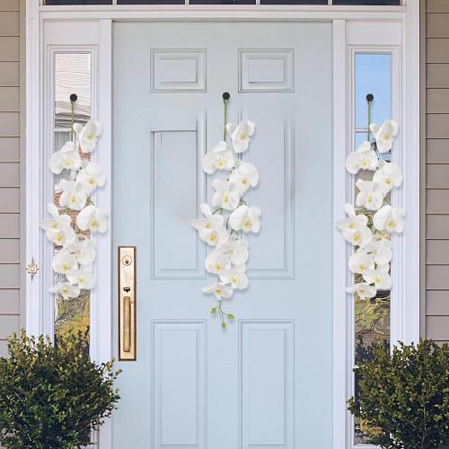 White Orchid Artificial Flowers,4PCS Real Touch Fake Hanging Flowers Faux Phalaenopsis Orchids Plants for Wedding Party Wall Garden Outdoor Home Decor (White)