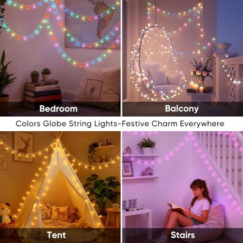 OMIKA 33FT Connectable Globe String Lights Indoor, 24 Color Changing Fairy Lights Plug in with Remote, 60 LEDs 128 Modes Christmas Lights Outdoor Waterproof for Tent Camping Bedroom Party Xmas Decor