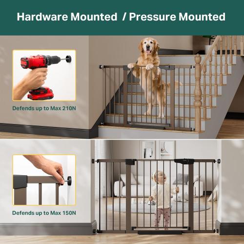 Cumbor 29.7-51.5 in Extra Wide Baby Gate for Stairs, Dog Gate Indoor Brown | Mom's Choice Awards Winner, Auto Close with Double Lock for Doorways, Child Gate for Toddlers & Pets, Pressure Mounted