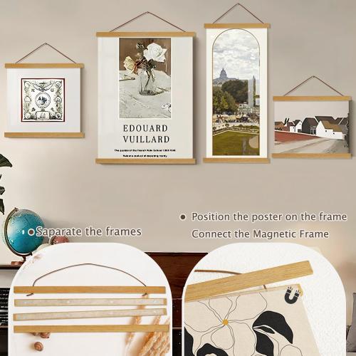Artmag Magnetic Poster Hanger Frame, 24x36 24x32 24x18 Light Wood Wooden Magnet Canvas Artwork Print Poster Hanger Frames Hanging Kit (Teak Wood, 24)