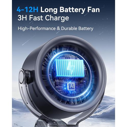KIMMOO 4000mAh Rechargeable Portable Clip on Fan-100-Speed Touch Control, LED Display, 360° Rotate Quiet Turbo Desk Fan, Small Battery Operated USB Fan for Stroller Bed Travel Camping Golf Gym (Black)
