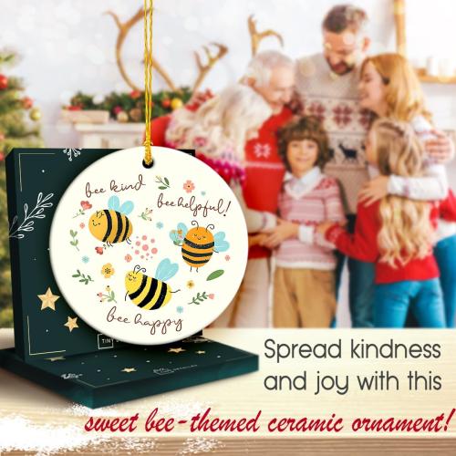 Bee Christmas Ornament 2025 - Cute Bee Gifts for Women Men Boys Girls, Bees Lover Gifts for Friends Neighbors, Ceramic Christmas Ornaments for Tree Decor - Holiday Keepsake & Xmas Gift Exchange Idea