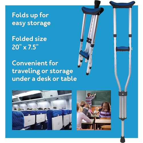 Carex Folding Aluminum Under Arm Crutches for Adults 4'11 to 6'1, 2 Lightweight Crutches Included, Universal for Walking, Walking Aid for Kids, Adults & Seniors, Includes Padded Underarm Cushions