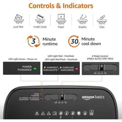 Amazon Basics 8-Sheet Cross Cut Paper Shredder and Credit Card Shredder - Black